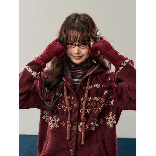 【Kyouko】梗豆哈利波特正版授權聯名復古費爾島針織外套連帽衛衣