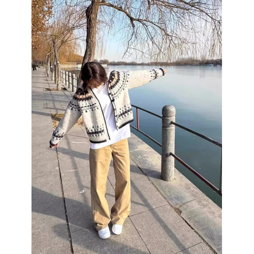 巴恩風復古提花費爾島毛衣外套女秋冬連帽慵懶高級感針織上衣開衫