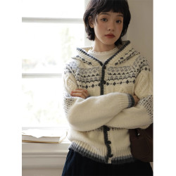 復古費爾島麻花連帽開衫毛衣外套女冬季加厚寬松慵懶風高級感上衣