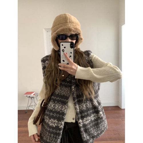 費爾島提花羊羔毛馬甲女2025新款立領韓系外穿麂皮絨皮毛一體馬甲 費爾島提花羊羔毛馬甲女2025新款立領韓系外穿麂皮絨皮毛一體馬甲