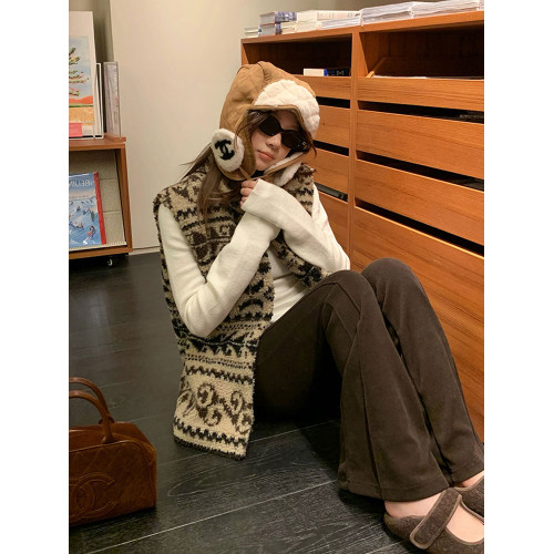 費爾島提花羊羔毛馬甲女2025新款立領韓系外穿麂皮絨皮毛一體馬甲 費爾島提花羊羔毛馬甲女2025新款立領韓系外穿麂皮絨皮毛一體馬甲