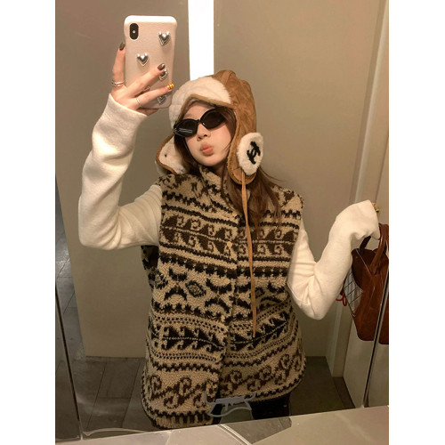 費爾島提花羊羔毛馬甲女2025新款立領韓系外穿麂皮絨皮毛一體馬甲 費爾島提花羊羔毛馬甲女2025新款立領韓系外穿麂皮絨皮毛一體馬甲