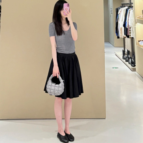 27and3 簡單好看N!復古芭蕾風 蓬蓬裙 百搭休閒黑色短裙 中裙