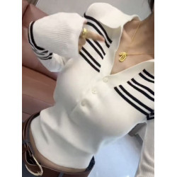 撞色條紋毛針織衫女2025秋冬新款半開領紐釦百搭巨好看的穿搭上衣