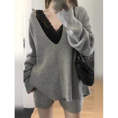 早秋季灰色針織毛衣套裝連衣裙子女2025年新款氣質一整套ootd穿搭