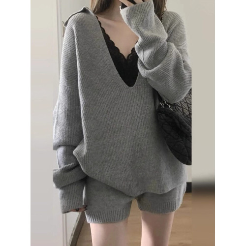 早秋季灰色針織毛衣套裝連衣裙子女2025年新款氣質一整套ootd穿搭