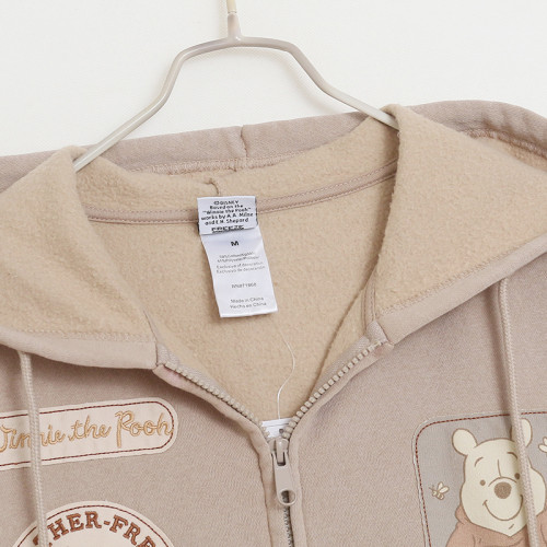 卡通貼布綉衛衣 水洗做舊俏皮連帽長袖拉鍊外套 寬松加絨開衫