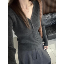 設計感穿搭韓系灰色v領毛衣女2025新款早秋修身顯瘦針織秋冬上衣