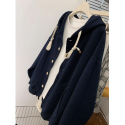 胖mm300斤大碼高級感華夫格連帽衛衣女秋季寬松百搭慵懶開衫外套