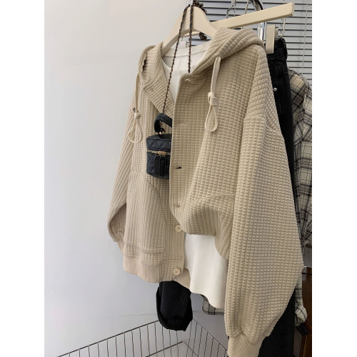 胖mm300斤大碼高級感華夫格連帽衛衣女秋季寬松百搭慵懶開衫外套 胖mm300斤大碼高級感華夫格連帽衛衣女秋季寬松百搭慵懶開衫外套