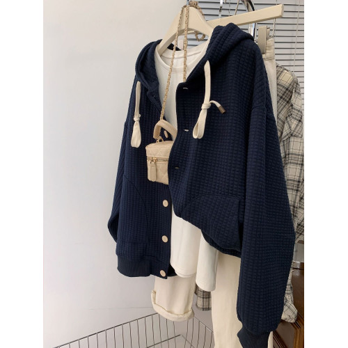 胖mm300斤大碼高級感華夫格連帽衛衣女秋季寬松百搭慵懶開衫外套 胖mm300斤大碼高級感華夫格連帽衛衣女秋季寬松百搭慵懶開衫外套