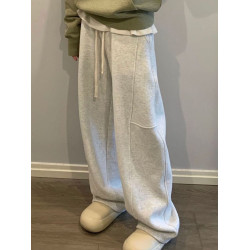 灰色美式衛褲女春秋新款秋冬韓版直筒拼接休閒百搭彎刀加絨運動褲