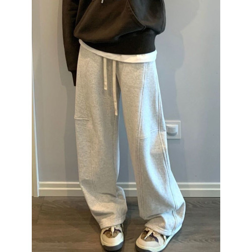 灰色美式衛褲女春秋新款秋冬韓版直筒拼接休閒百搭彎刀加絨運動褲 灰色美式衛褲女春秋新款秋冬韓版直筒拼接休閒百搭彎刀加絨運動褲