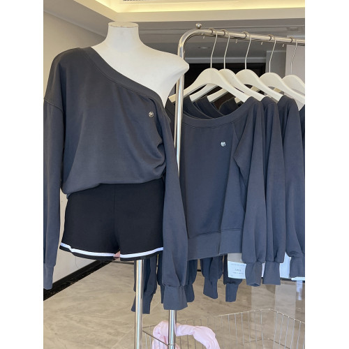 博主推薦~深灰色不對稱斜肩寬松衛衣女早秋設計感休閒慵懶感上衣