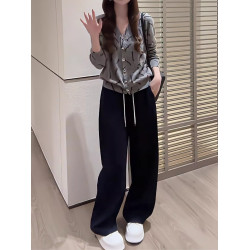 灰色V領長袖針織開衫外套秋季大碼胖MM時尚洋氣寬松顯瘦漂亮上衣