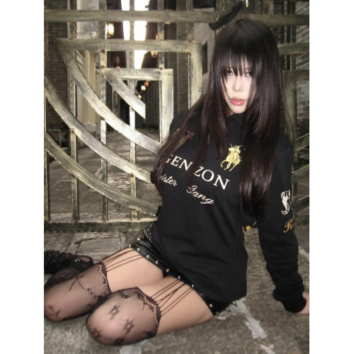 美式復古正肩長袖t恤女秋季新款刺綉視覺系收腰polo領上衣亞文化 美式復古正肩長袖t恤女秋季新款刺綉視覺系收腰polo領上衣亞文化