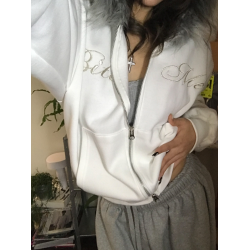 Up and on 韓系街頭個性刺綉字母百搭毛領雙拉鍊加絨連帽衛衣外套