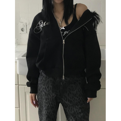 Up and on 韓系街頭個性刺綉字母百搭毛領雙拉鍊加絨連帽衛衣外套 Up and on 韓系街頭個性刺綉字母百搭毛領雙拉鍊加絨連帽衛衣外套