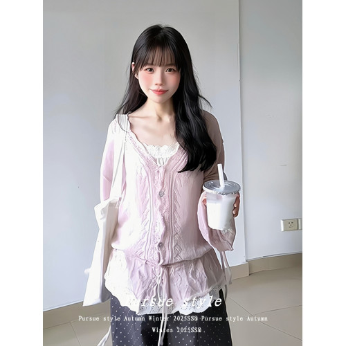 【鉤花繾綣】韓系慵懶風毛衣外套女秋季鏤空針織開衫設計感上衣潮