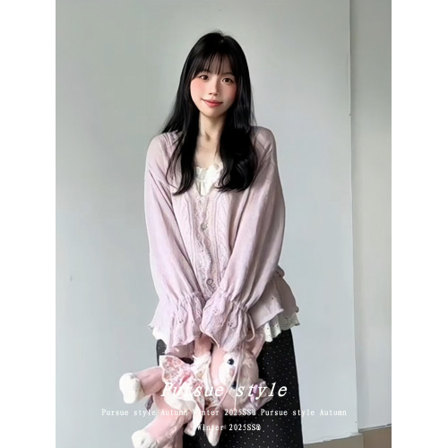 【鉤花繾綣】韓系慵懶風毛衣外套女秋季鏤空針織開衫設計感上衣潮