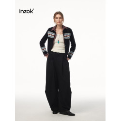 【北歐冬日】復古秋冬氛圍感氣質拼接針織開衫毛衣短外套女