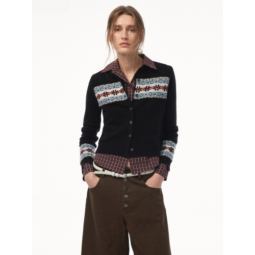 【北歐冬日】復古秋冬氛圍感氣質拼接針織開衫毛衣短外套女 【北歐冬日】復古秋冬氛圍感氣質拼接針織開衫毛衣短外套女