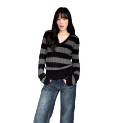 慵懶風復古條紋麻花長袖毛衣女秋冬季2025新款高級感寬松針織上衣