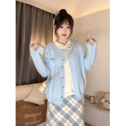 大碼胖mm韓系學院風圓領假兩件針織衫女秋冬顯瘦百搭長袖開衫上衣