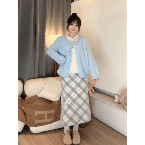 大碼胖mm韓系學院風圓領假兩件針織衫女秋冬顯瘦百搭長袖開衫上衣