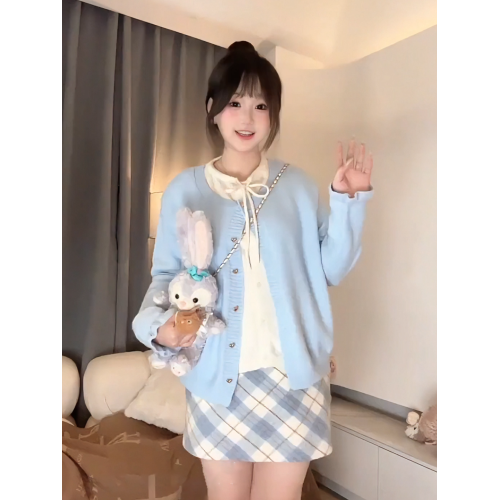 大碼胖mm韓系學院風圓領假兩件針織衫女秋冬顯瘦百搭長袖開衫上衣