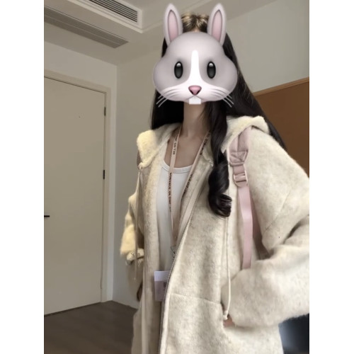 慵懶感軟糯連帽針織衛衣開衫女秋冬松弛感外搭寬松韓系毛衣外套潮