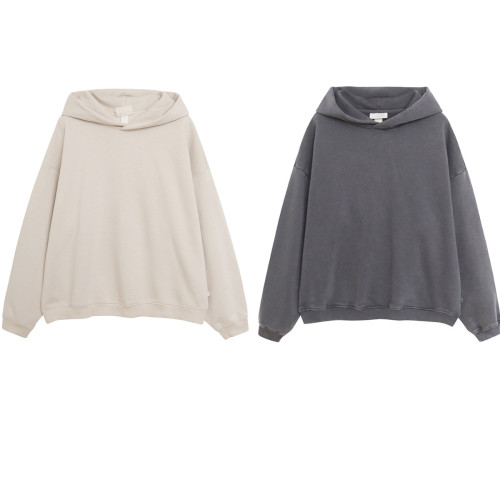 高品質~82%棉/秋季純色連帽衛衣女士寬松大碼薄絨慵懶風外套 高品質~82%棉/秋季純色連帽衛衣女士寬松大碼薄絨慵懶風外套