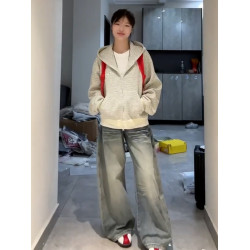 韓系灰色條紋連帽衛衣外套女春秋季2025新爆款小個子開衫短款上衣