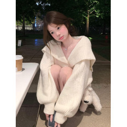 早秋氛圍感穿搭毛衣外套女秋冬2025新款慵懶風海軍領針織開衫上衣