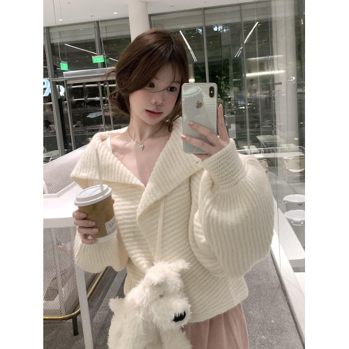 早秋氛圍感穿搭毛衣外套女秋冬2025新款慵懶風海軍領針織開衫上衣 早秋氛圍感穿搭毛衣外套女秋冬2025新款慵懶風海軍領針織開衫上衣