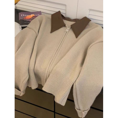 韓系氛圍穿搭!復古撞色翻領雙拉鍊毛衣外套女秋冬新款針織開衫潮 韓系氛圍穿搭!復古撞色翻領雙拉鍊毛衣外套女秋冬新款針織開衫潮