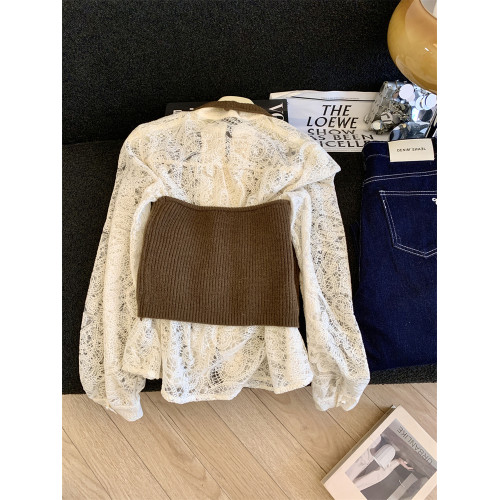 Jade Closet店推薦~美德拉甜美風針織背心鏤空蕾絲襯衫兩件套 Jade Closet店推薦~美德拉甜美風針織背心鏤空蕾絲襯衫兩件套