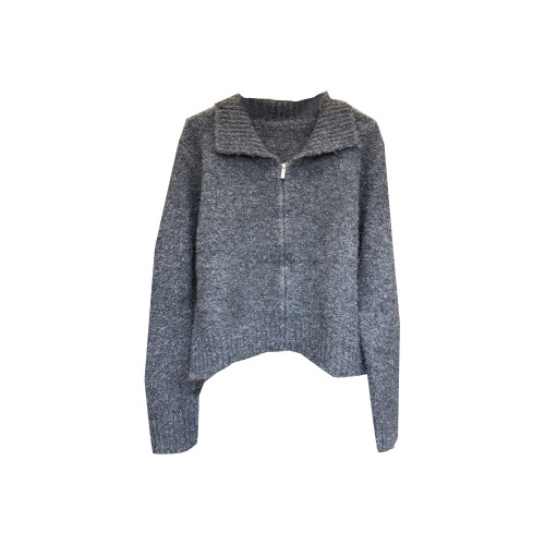 韓版秋季新款圈圈毛針織文藝通勤百搭長袖立領雙向拉鍊毛衫上衣女