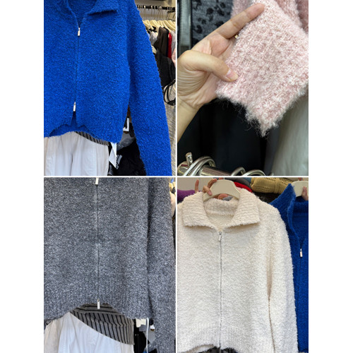 韓版秋季新款圈圈毛針織文藝通勤百搭長袖立領雙向拉鍊毛衫上衣女