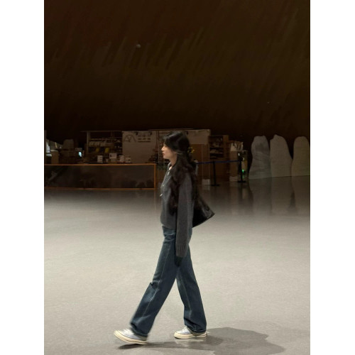 韓系復古翻領拉鍊毛衣開衫寬松通勤灰色針織衫上衣秋季穿搭外套女