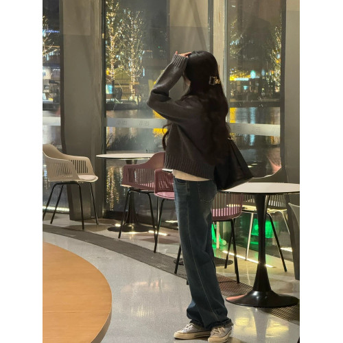 韓系復古翻領拉鍊毛衣開衫寬松通勤灰色針織衫上衣秋季穿搭外套女