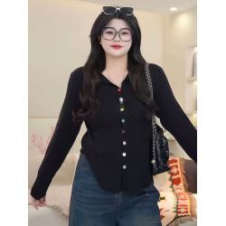 大碼黑色修身正肩開衫針織衫秋季胖MM彩色遮肉顯瘦打底衫上衣女