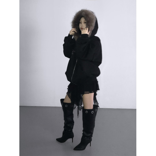 Up and on 韓系秋冬新款保暖毛毛邊連帽寬松加絨字母拉鍊衛衣外套 Up and on 韓系秋冬新款保暖毛毛邊連帽寬松加絨字母拉鍊衛衣外套