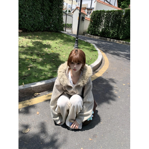 秋冬紋連帽衛衣毛領外套女2025新款小衆設計感休閒寬松美式開衫女 秋冬紋連帽衛衣毛領外套女2025新款小衆設計感休閒寬松美式開衫女