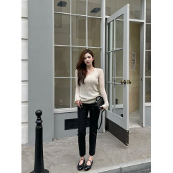 君君junjun【冬日星球】氣質V領顯瘦馬海毛針織衫冬羊毛打底上衣