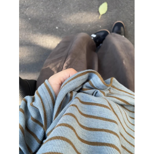 韓系復古撞色條紋長袖針織衫女秋季高級感慵懶風寬松打底衫上衣潮