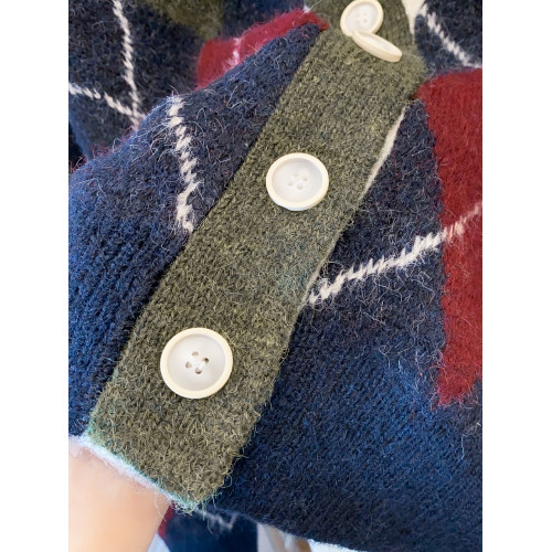 格紋v領毛衣外套女2025秋冬新款寬松慵懶風外穿上衣厚針織開衫潮 格紋v領毛衣外套女2025秋冬新款寬松慵懶風外穿上衣厚針織開衫潮