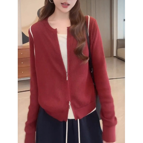 灰色雙拉鍊假兩件針織衫女秋季新款大碼胖MM寬松顯瘦減齡百搭上衣 灰色雙拉鍊假兩件針織衫女秋季新款大碼胖MM寬松顯瘦減齡百搭上衣