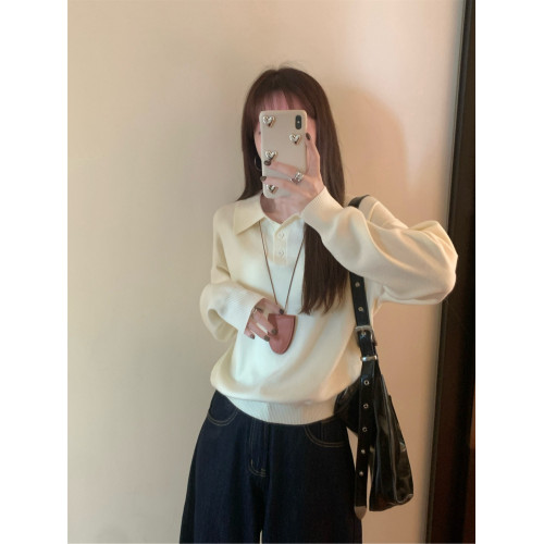 PPHOME時尚氣質polo領毛衣針織衫女秋季經典百搭韓系寬松打底上衣