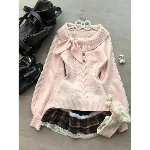 秋冬原創古早兔耳vintage毛衣奈奈風早秋學院風套頭收腰針織衫女